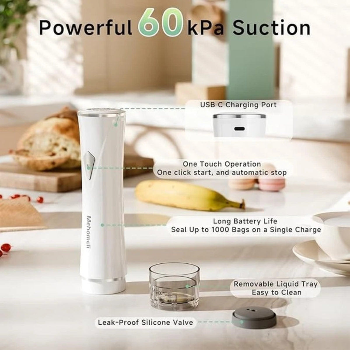 Compact Vacuum Sealer for Food (Vacuum Sealer Machine + 30 Reusable Vacuum Bags)