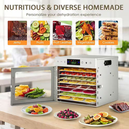 8-Tray Stainless Steel Trays Food Dehydrators, Dehydrator Machine with Digital Timer and Temperature Control