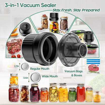 Mason Jar Vacuum Sealer Kit-Fully-Automatic-Canning-Jar-Sealer-Vacuum-Sealing,2025 Upgraded Electric Vacuum Sealer for Wide&Regular Mouth Mason Jars/Canning &Sous Vide Bag/Jar Sealer Machine for Food