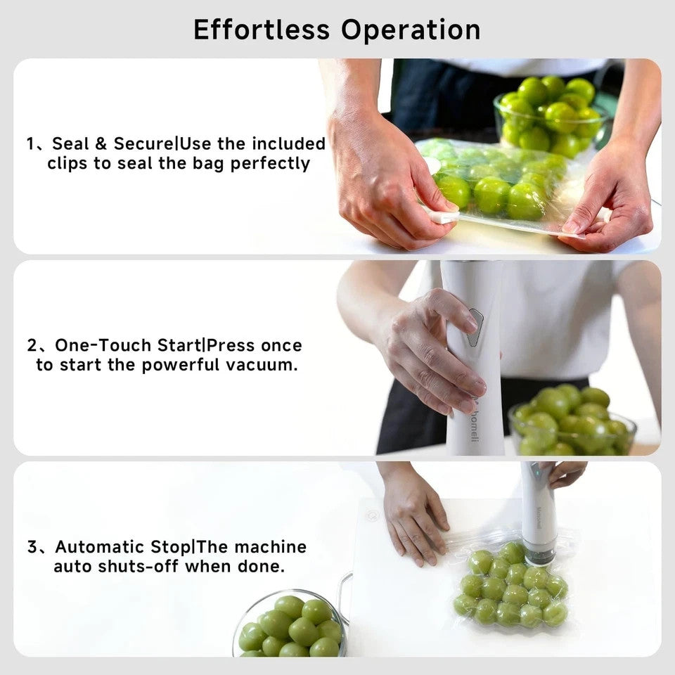Compact Vacuum Sealer for Food (Vacuum Sealer Machine + 30 Reusable Vacuum Bags)