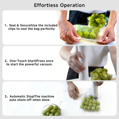 Compact Vacuum Sealer for Food (Vacuum Sealer Machine + 30 Reusable Vacuum Bags)