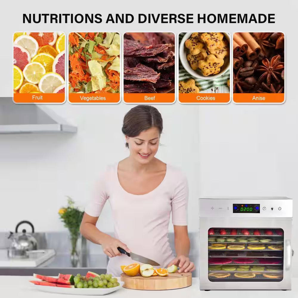 8-Tray Stainless Steel Trays Food Dehydrators, Dehydrator Machine with Digital Timer and Temperature Control