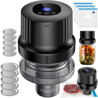 Mason Jar Vacuum Sealer Kit-Fully-Automatic-Canning-Jar-Sealer-Vacuum-Sealing,2025 Upgraded Electric Vacuum Sealer for Wide&Regular Mouth Mason Jars/Canning &Sous Vide Bag/Jar Sealer Machine for Food